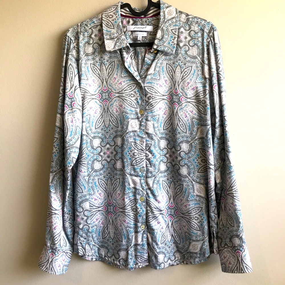 Foxcroft wrinkle free 100% cotton paisley button down long sleeve shirt …